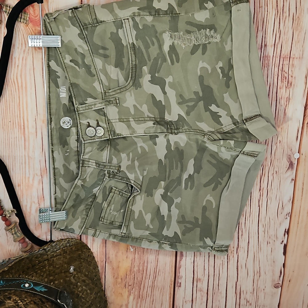 Camouflage Green Denim Shorts